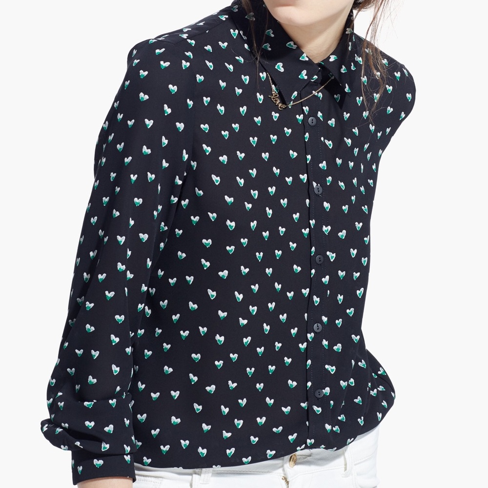 Mango top with green hearts - xs